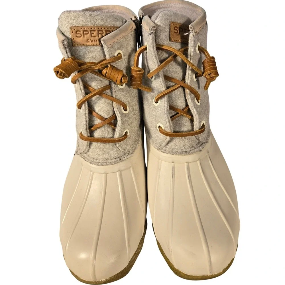 Sperry Saltwater Duck Boots Womens Grey Wool Ivory Rubber‎ STS82473